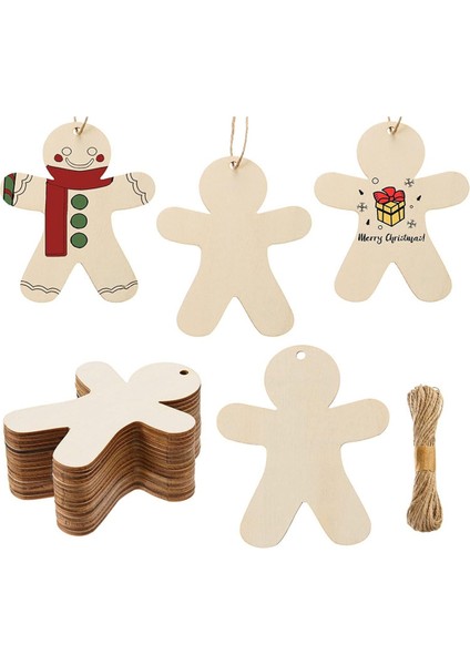 50 Adet Bitmemiş Ahşap Zencefilli Kurabiye Adam Süsler Kesikler Boş Ahşap Zencefilli Kurabiye Adam Asılı Dekorlar Sicim ile (Yurt Dışından) fiyatları