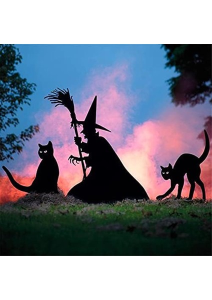 Cadılar Bayramı Cadı Siluet, Ferforje Cadılar Siyah Kazan Siyah Kedi Bahçe Işaretleri Korkunç Aile Ev Ön Bahçesinde B (Yurt Dışından) modelleri