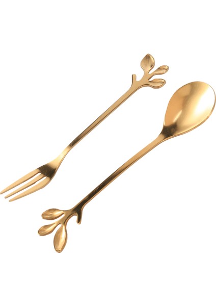 Sofra Altın Yaprak Kahve Kaşığı Çatal, 20'li Paket (10 Kaşık 10 Çatal) Küçük Espresso Kaşığı ve Meze Tatlı Çatal Seti (Yurt Dışından)