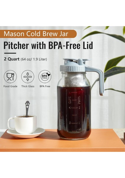 Soğuk Demleme Kahve Makinesi Mason Kavanoz 64 Oz, Dayanıklı Kalın Cam Soğuk Demleme Sürahi Saplı Kapaklı Bacalı Kapak (Yurt Dışından) fırsatları