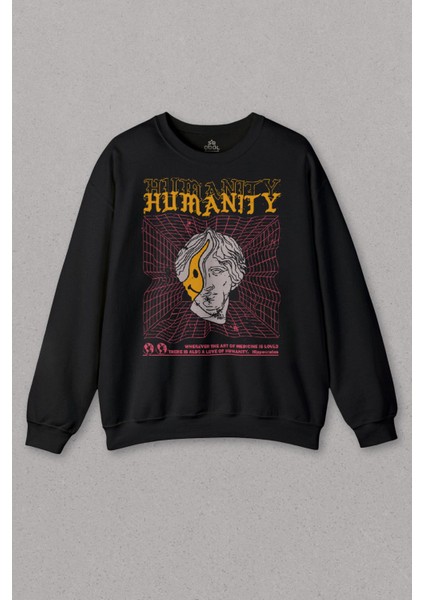 Unisex Sweatshirt Humanity Smiley Statue Neon Heykel 2k Urban Baskılı Sweat