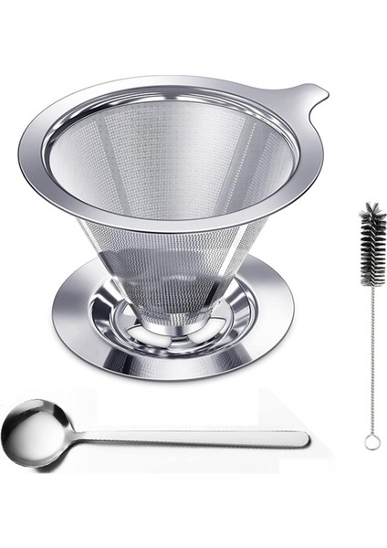 Paslanmaz Kahve Filtresi Yeniden Kullanılabilir Çift Katmanlı Filtreler Huni Kahve Damlatıcı Filtreli Fincan Dayanıklı Kahve Araçları 4-6 Bardak (Yurt Dışından)