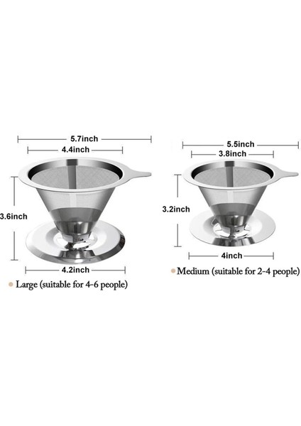 Paslanmaz Kahve Filtresi Yeniden Kullanılabilir Çift Katmanlı Filtreler Huni Kahve Damlatıcı Filtreli Fincan Dayanıklı Kahve Araçları 4-6 Bardak (Yurt Dışından) indirimleri