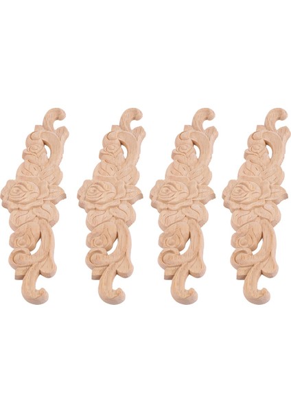 8 Adet 20X5 cm Kauçuk Ahşap Oyma Uzun Onlay Aplike Boyasız Gül Çiçek Kapı Ev Dekor Avrupa Tarzı (Yurt Dışından)