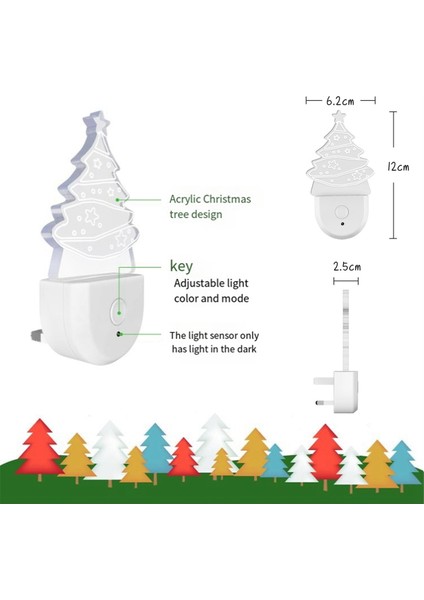 2 Adet Noel Ağacı Gece Lambası, Renk Değiştiren Çocuklar Gece Lambası, Alacakaranlık-Şafak Sensörü, Gökkuşağı LED Gece Lambası, Abd Tak (Yurt Dışından) modelleri