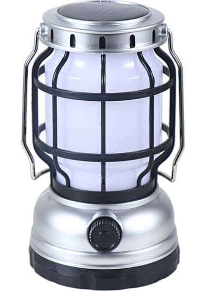 Güneş Fener Kamp Feneri Acil Güç Bankası ile Kamp Işığı Titreyen Alev Asılı LED Işık (Gümüş)