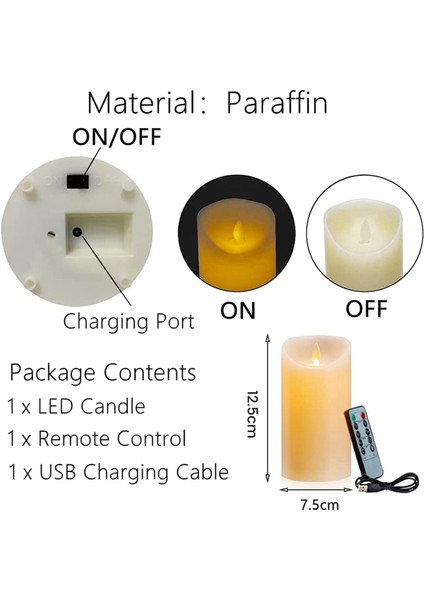 6x LED Mumlar, Titreşen Alevsiz Mumlar, Şarj Edilebilir Mum, Uzaktan Kumandalı Gerçek Balmumu Mumları, 12.5cm A (Yurt Dışından) fırsatları