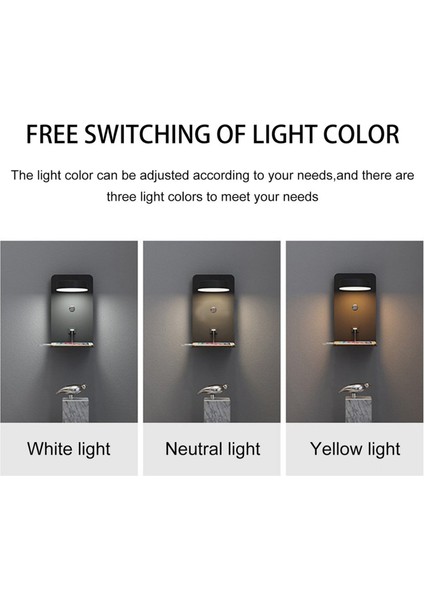 USB Bağlantı Noktalı 2x Okuma Duvar Işığı Anahtarlı Yaratıcı Raf Başucu Lambası -Siyah (Yurt Dışından) fırsatları