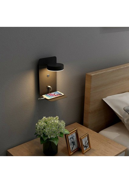 USB Bağlantı Noktalı 2x Okuma Duvar Işığı Anahtarlı Yaratıcı Raf Başucu Lambası -Siyah (Yurt Dışından) indirimleri
