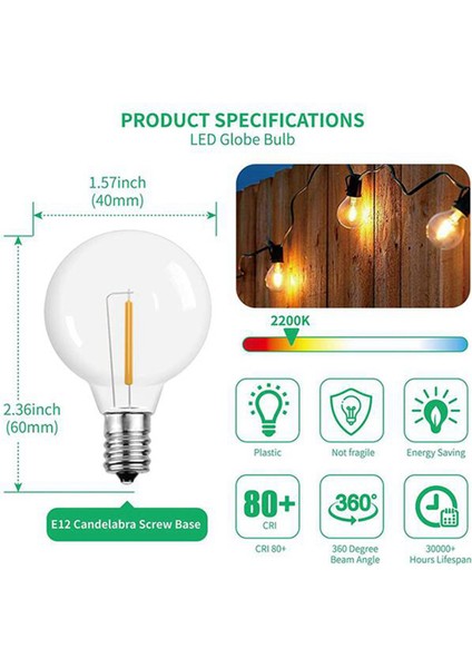 24 Adet G40 LED Yedek Ampuller, E12 Vida Tabanı Kırılmaz LED Güneş Işıkları Için Küre Ampuller Sıcak Beyaz (Yurt Dışından) fiyatları