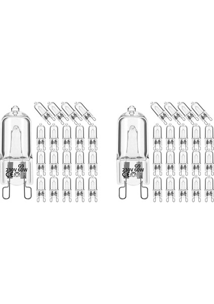 40 Adet G9 Halojen Ampuller, 60W Şeffaf Halojen Lambalar Kısılabilir, Avizeler, Kolyeler, Peyzaj Işıkları Için Sıcak Beyaz 2800K (Yurt Dışından)