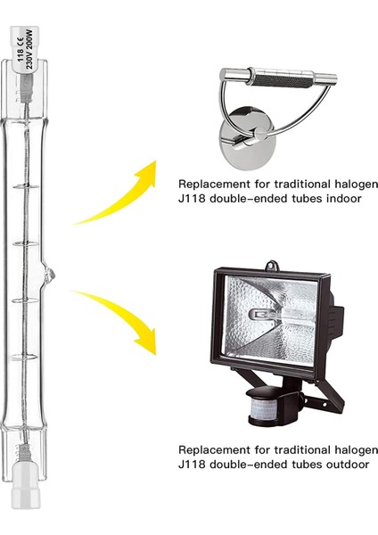 R7S Halojen Ampul 118 mm 200 W 230 V 10'lu Paket Halojen Çubuk R7S Halojen Ampul R7S Kısılabilir Halojen Çubuk Lamba Işıkları (Yurt Dışından)