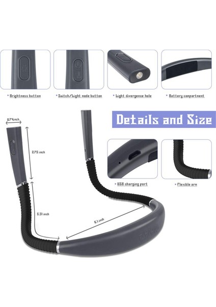 Yatakta Okumak Için Boyun Okuma Işığı Kitap Işığı Bükülebilir Silikon Kol Kamp Için LED Şarj Edilebilir Işık, Onarım-Gri (Yurt Dışından)