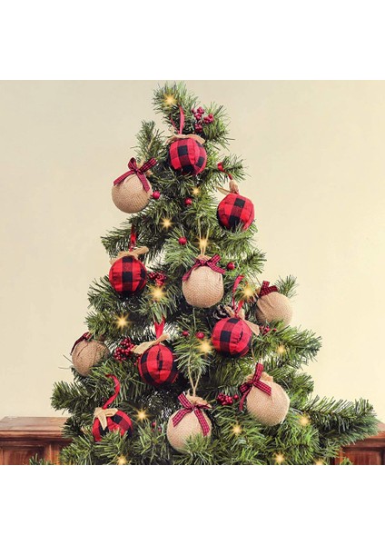 Noel Ağacı Süsleri, 12 Adet 2-1/2 Inç Kırmızı Siyah Bufalo Onay Ekose Dikiş Çuval Bezi Noel Süslemeleri (Yurt Dışından)