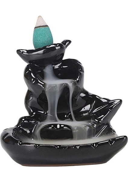 Şelale Tütsü Brülör Seramik Tütsü Tutucu El Yapımı Seramik Geri Akış Tütsü Brülör Dekor-Yapraklar (Yurt Dışından)