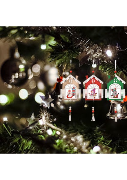 3 Adet Noel Ağacı Veya Oda Dekorasyonu Püskül Ev Ahşap Kolye Dıy Sürpriz Hediye (Yurt Dışından)