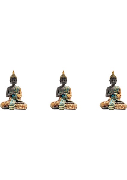 3x Buda Heykeli Tayland Heykel Reçine El Yapımı Budizm Hindu Feng Shui Heykelcik Meditasyon Ev Dekor Süsleme (Yurt Dışından)