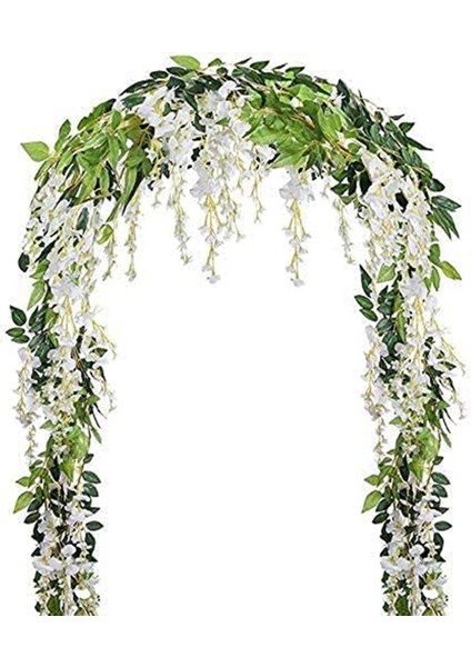 4 Adet 7ft / Adet Yapay Wisteria Vine, Çiçek Çelenk Wisteria Vine Rattan Açık Töreni Için Asılı Çiçekler, Beyaz (Yurt Dışından)