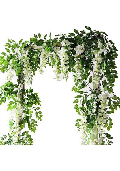 4 Adet 7ft / Adet Yapay Wisteria Vine, Çiçek Çelenk Wisteria Vine Rattan Açık Töreni Için Asılı Çiçekler, Beyaz (Yurt Dışından)