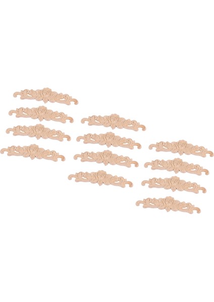 12 Adet 20X5 cm Kauçuk Ahşap Oyma Uzun Onlay Aplike Boyasız Gül Çiçek Kapı Ev Dekor Avrupa Tarzı (Yurt Dışından)