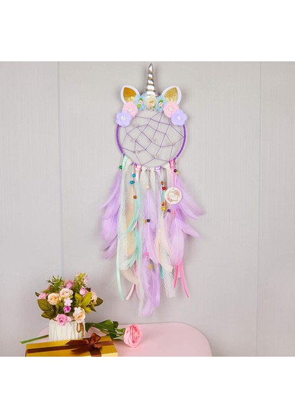Çocuk Dream Catcher Tüy Duvar Dekorasyonu Kız Yatak Odası Çiçek Duvar Asılı Dekorasyon Mor (Yurt Dışından) fiyatları