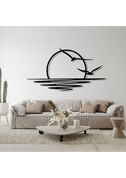 Gündoğumu Metal Duvar Sanatı, Güneş ve Martılar Duvar Dekoru, Metal Duvar Dekoru, Soyut Gün Batımı Ev Dekorasyonu, Minimalist Çizgi Sanatı (Yurt Dışından)