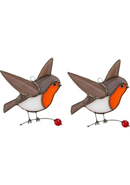 2x Tel Üzerinde Asılı Çok Renkli Kuşlar Yüksek Lekeli Akrilik Suncatcher Yaratıcı Pencere Paneli Ev Odası Dekor-Flaying Robin (Yurt Dışından)