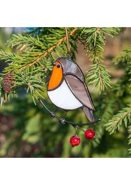 2x Tel Üzerinde Asılı Çok Renkli Kuşlar Yüksek Lekeli Akrilik Suncatcher Yaratıcı Pencere Paneli Ev Odası Dekor-Flaying Robin (Yurt Dışından)