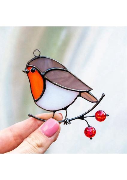 2x Tel Üzerinde Asılı Çok Renkli Kuşlar Yüksek Lekeli Akrilik Suncatcher Yaratıcı Pencere Paneli Ev Odası Dekor-Oturan Robin (Yurt Dışından)