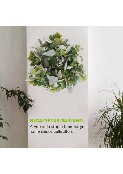 3x Kuzu Kulak Çelengi Yeşillik ve Okaliptüs Asması / 38 Inç Uzun/açık Renkli Flok Yapraklar/yumuşak ve Perdeli Düğün (Yurt Dışından)
