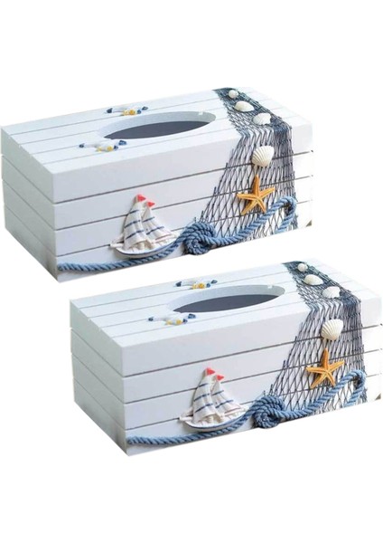 2x Akdeniz Tarzı Deniz Serisi Doku Kutusu Klozet Kapağı Örtüsü Ev Dekorasyon Rulo Kağıt Havlu Tutucu Ahşap Doku Kutusu (Yurt Dışından)