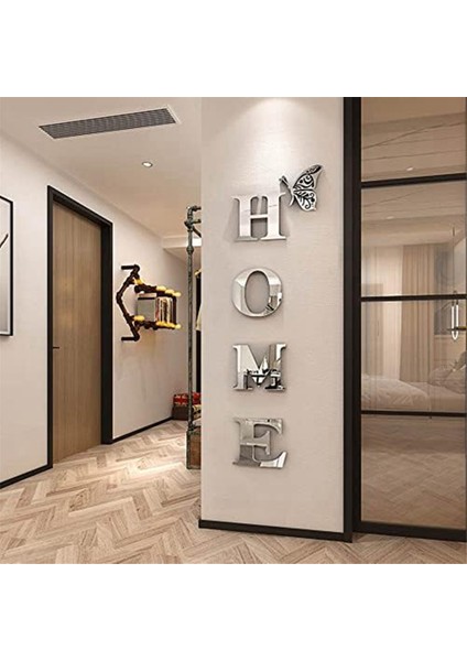 Duvar Dekor Mektup Işaretleri Akrilik Ayna Duvar Sticker Duvar Süslemeleri Oturma Odası Yatak Odası Ev Dekor Duvar, Gümüş (Yurt Dışından) fırsatları