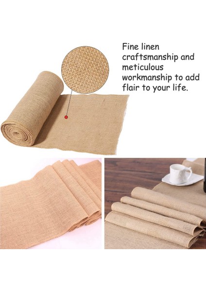 Masa Koşucu 10 M x 30 cm Jüt Masa Koşucu Keten Jüt Kumaş, Masa Koşucu Rulo Masa Dekorasyonu Düğün Vintage Rustik (Yurt Dışından)
