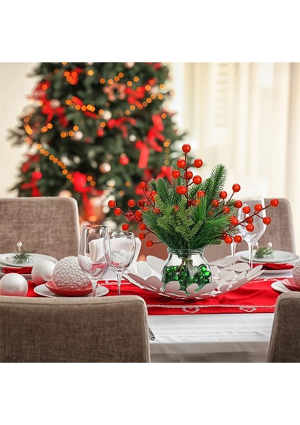 100 Parça Yapay Çam Iğneleri Dalları ve Yapay Kırmızı Berry Sapları Sahte Yeşillik Çam Seçtikleri Noel Kırmızı Berry (Yurt Dışından)