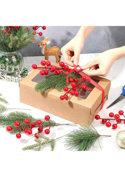 100 Parça Yapay Çam Iğneleri Dalları ve Yapay Kırmızı Berry Sapları Sahte Yeşillik Çam Seçtikleri Noel Kırmızı Berry (Yurt Dışından) fırsatları