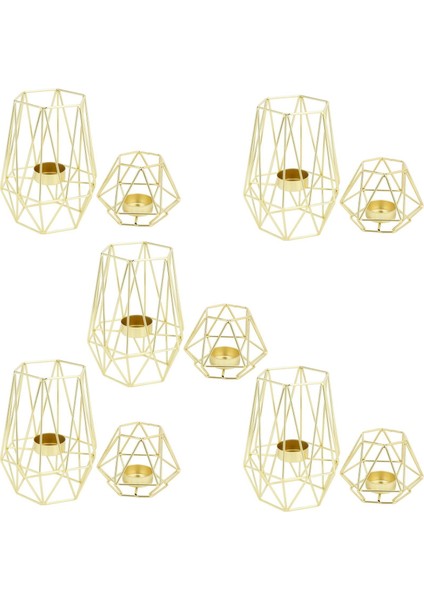 Oturma Odası ve Banyo Dekorasyonları Için 10'lu Altın Geometrik Metal Tealight Mumluk Seti - Orta Parçalar (Yurt Dışından)
