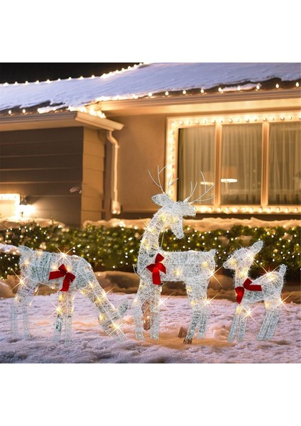 3'lü Işıklı Noel 2d Ren Geyiği Seti Dış Mekan Süslemeleri, Önceden Aydınlatmalı Noel Rudolph ve Işıklı Noel Baba Kızağı (Yurt Dışından)