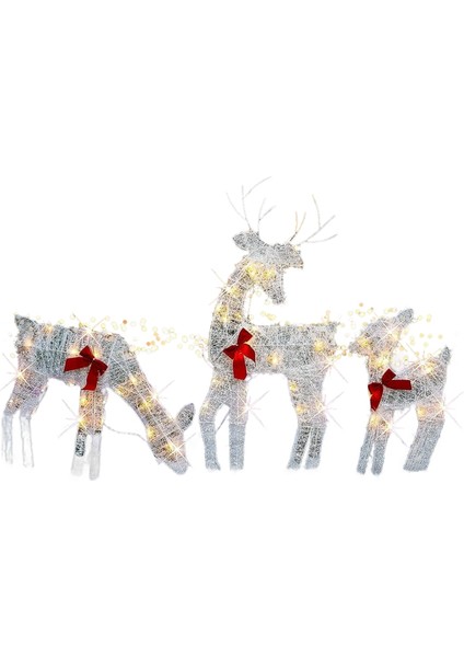 3'lü Işıklı Noel 2d Ren Geyiği Seti Dış Mekan Süslemeleri, Önceden Aydınlatmalı Noel Rudolph ve Işıklı Noel Baba Kızağı (Yurt Dışından)