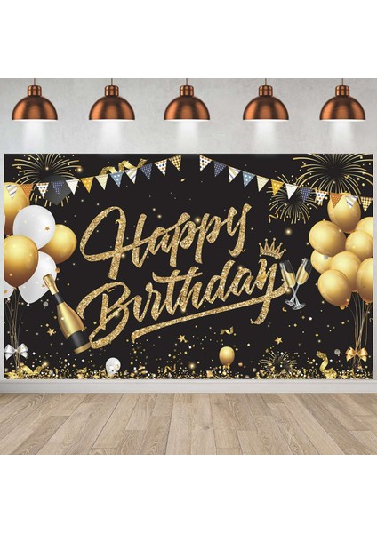 2x Doğum Günü Zemin Banner Siyah Altın Zemin Işareti Mutlu Doğum Günü Partisi Dekorasyon Seti Kız Erkek Kadın Kutlama (Yurt Dışından) fiyatları