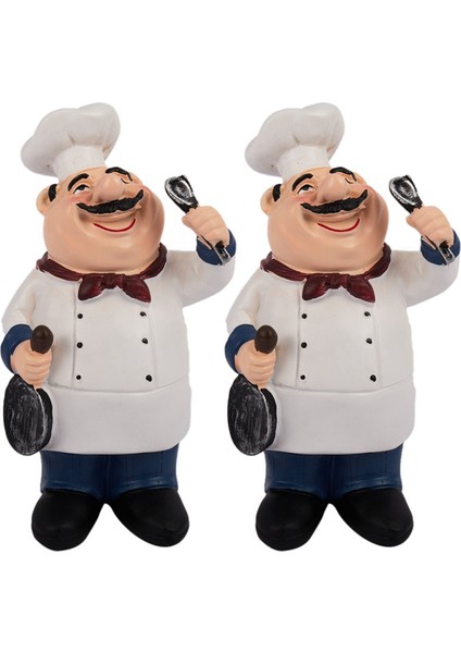 2x Retro Şef Modeli Süsler Reçine El Sanatları Mini Şef Figürleri Ev Mutfak Restoran Bar Kahve Dekor-A (Yurt Dışından)