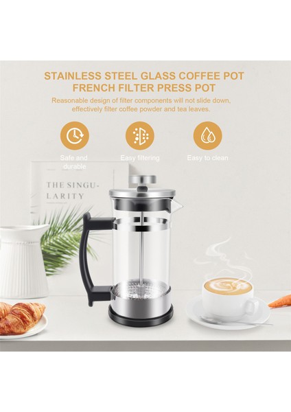 Kahve Makinesi Pot, Paslanmaz Çelik Cam Cezve Fransız Basın Filtre Pot Ev Çay Makinesi, Çay Yapmak Için Uygun (Yurt Dışından)