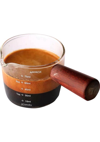 4x Cam Ölçüm Kabı Espresso Shot Bardağı 75ML Üçlü Sürahi Barista Tek Ağızlı Ahşap Saplı (Yurt Dışından)