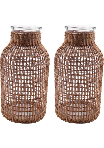 2x Saman Cam Çiçek Vazo Japon Saksı Iskandinav Sözleşmeli Yaratıcı Çiçek Sepeti Su Bitkilerine -L (Yurt Dışından)