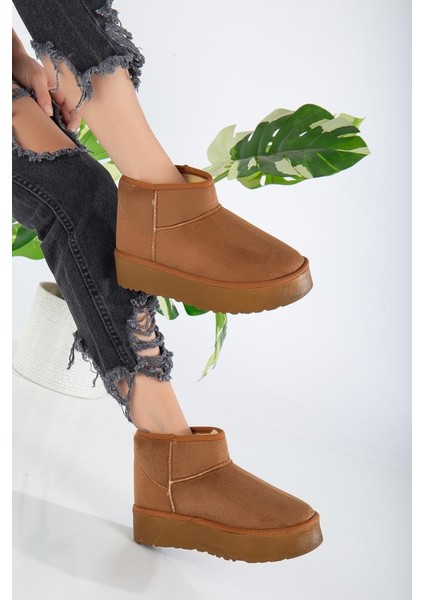 Kalın Tabanlı Taba Içi Tüylü Mini Kadın Bot