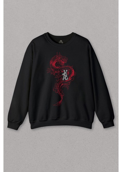 Unisex Sweatshirt Ejder Dragon Uzak Doğu Japanese Drake Japonca Baskılı Sweat