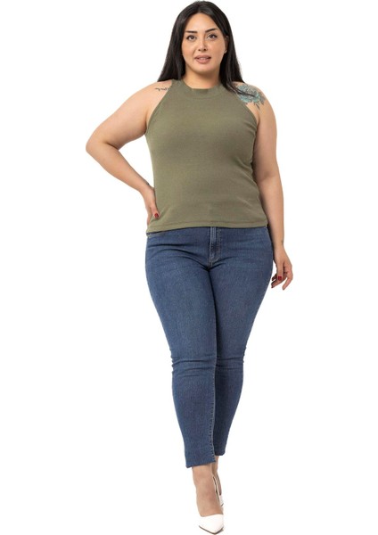 Büyük Beden Halter Yaka Yarım Balıkçı Fitilli Kaşkorse Haki Body fiyatları