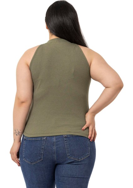 Büyük Beden Halter Yaka Yarım Balıkçı Fitilli Kaşkorse Haki Body modelleri