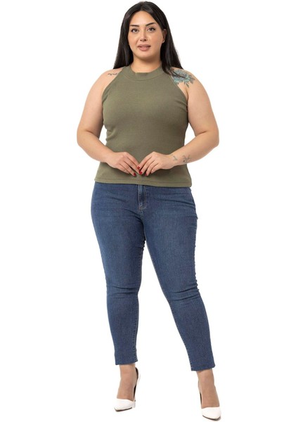 Büyük Beden Halter Yaka Yarım Balıkçı Fitilli Kaşkorse Haki Body indirimleri