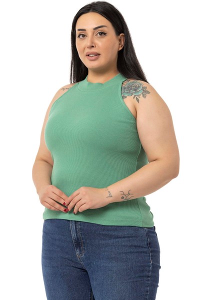 Büyük Beden Halter Yaka Yarım Balıkçı Fitilli Kaşkorse Yeşil Body fırsatları