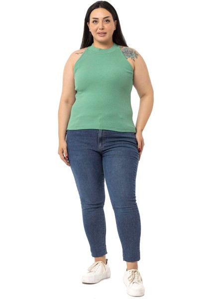 Büyük Beden Halter Yaka Yarım Balıkçı Fitilli Kaşkorse Yeşil Body indirimleri